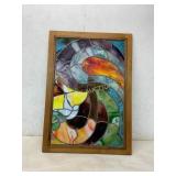 Framed Stained Glass With Abstract Design