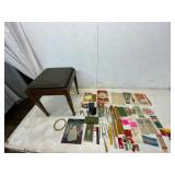 Wood Sewing Bench With Contents