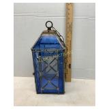 Blue Glass and Metal Hanging Lantern