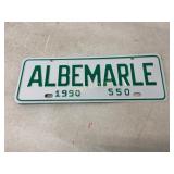 Metal License Plate With ï¿½Albemarleï¿½