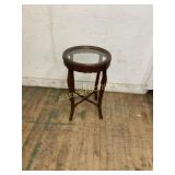 Round Glass-Top Table with Wood Frame