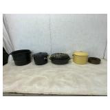 Five Enameled Metal Pots and Pan