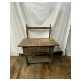 Rustic Wooden Table with Back Rail and Drawer