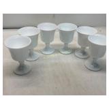 6 Milk Glass Goblets with Grape Motif