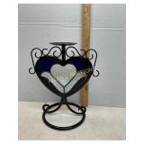 Metal Candle Holder With Stained Glass Heart