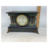 Cast Iron Mantel Clock with Green Accents