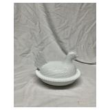 Milk Glass Hen on Nest Dish