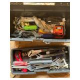 Black Plastic Toolbox with Assorted Hand Tools