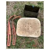 Metal Tractor Seat, Brackets, and Ammo Box