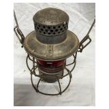 Metal Railway Lantern with Red Glass Lens