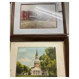 Framed Prints and Wooden Wall Mirror Set