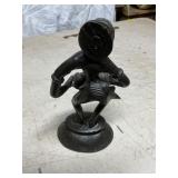 Cast Metal Sculpture of Woman Holding a Drum