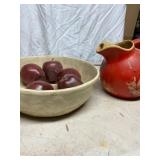 Stoneware Bowl with Red Ceramic Pitcher and Faux A
