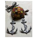 Stained Glass Turtle Lamp and Anchor Plaques