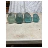 Set of Four Vintage Blue Glass Mason Jars
