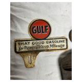 Gulf Gasoline Sign, Cast Iron Corn Mold, Shoe Last