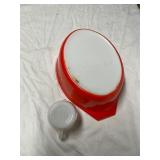 Vintage Pyrex Red Oval Casserole Dish and Milk Gla