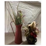 Decorative Red Pitcher and Floral Arrangement