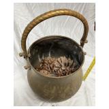 Brass Fireplace Cauldron with Twisted Handle