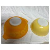 Two Pyrex Mixing Bowls With Yellow Floral Designs