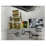 Lot of Hinges, Hooks, and Octagonal Mirror