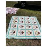 Handmade Patchwork Quilt With Floral Motif