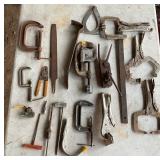 Mixed Lot of Hand Tools, Including Clamps and Wren
