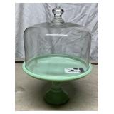 Green Glass Cake Stand with Dome Cover
