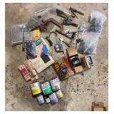 Assorted Hardware, Tools, and Paint Supplies