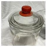 Glass Storage Jars with Red Knobbed Lids