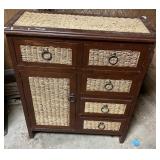 Wood Cabinet with Woven Rattan Accents