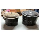 Pair of Enamelware Stock Pots with Lids
