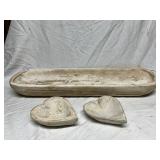 Wooden Dough Bowl and Two Heart-Shaped Trays