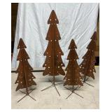 Set of Four Metal Christmas Tree Sculptures