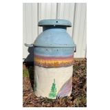 Hand-Painted Metal Milk Can with Scenic Artwork