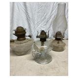 Set Of Three Clear Glass Oil Lamps