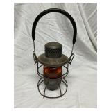 Metal Railroad Lantern with Amber Glass Globe