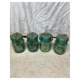 Set of Four Aqua Glass Mason Jars with Lids