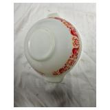 White Milk Glass Bowl With Red and Yellow Floral D
