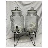 Pair of Glass Beverage Dispensers with Stand