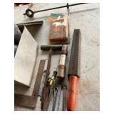 Assorted Hand Tools, Metal Parts, and Measuring De