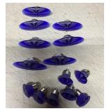 Set of Blue Glass Knobs With Metal Fittings