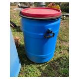 Two Blue Plastic Barrels, One with Lid