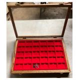 Glass-Top Wooden Display Case with Red Felt Interi