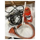 Hydraulic Jack, Extension Cords, and Light Bulb