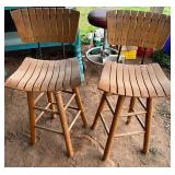 Wooden Slatted Seat Bar Stools