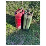 Two Metal Jerry Cans, Red and Green