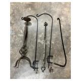 Set of Antique Forged Iron Fireplace Tools