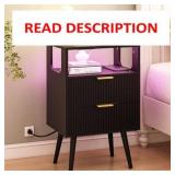 Black Nightstand w/ LED & Charging Station