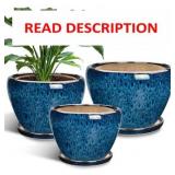 Ceramic Plant Pots, Set of 3, Blue, 10' 8' 6'